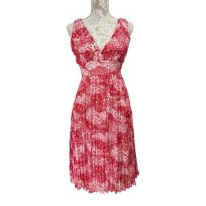 Vintage Y2K Size Large Dress Red White Floral Pleated Babydoll Midi Studio Y